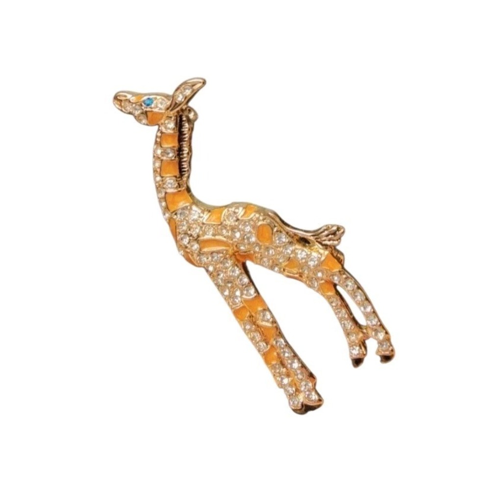 Monet Reaching Giraffe Rhinestone & Enamel Gold Tone Pin Brooch NWT